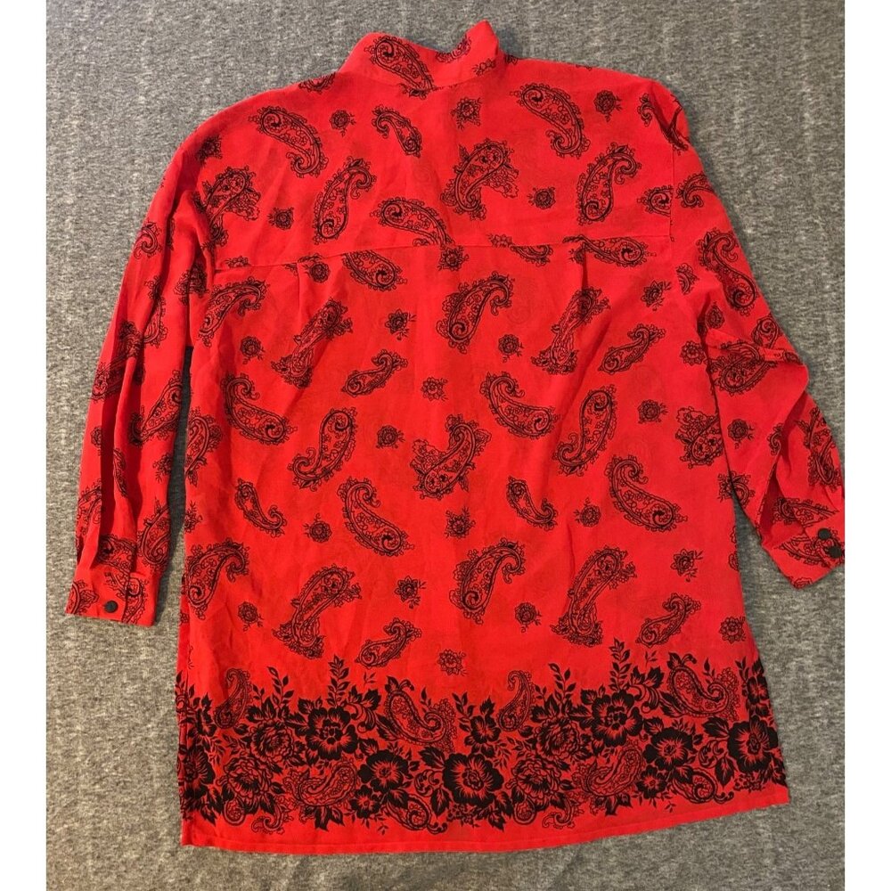 Vintage Lizsport Red Paisley Button Tunic Shirt Womens Large Mandarin Collar - Picture 6 of 6
